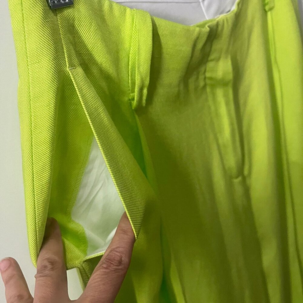 SANDRO PARIS Deauville Pleat Wide Leg High Waist Pants Lime Green Size 38 (6) - Picture 6 of 12